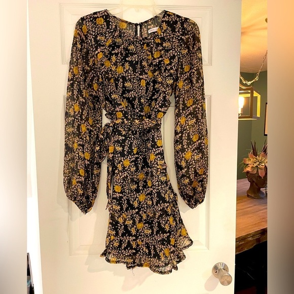 SAINTS AND SECRETS Black Pink & Gold Tiered Ruffle A-Line Dress - Picture 2 of 4